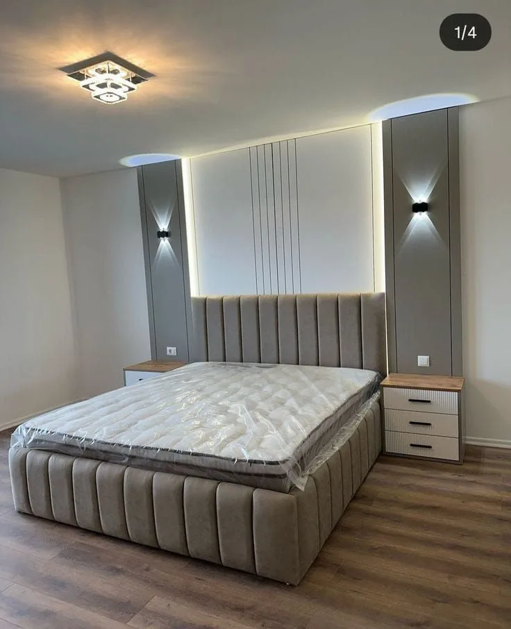 Beige Channel Queen Bed — Bedroom Collection