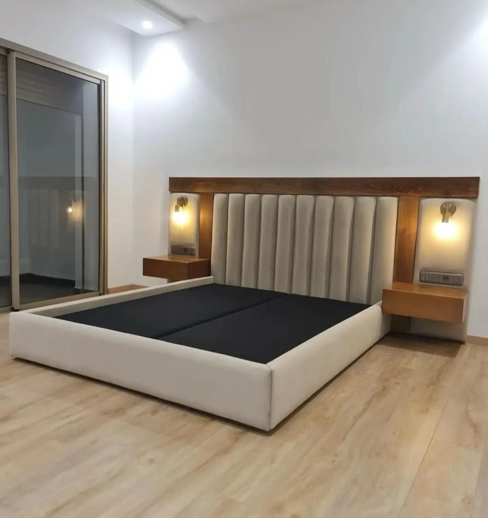 Wooden-Beam Panel Bedframe — Bedroom Collection