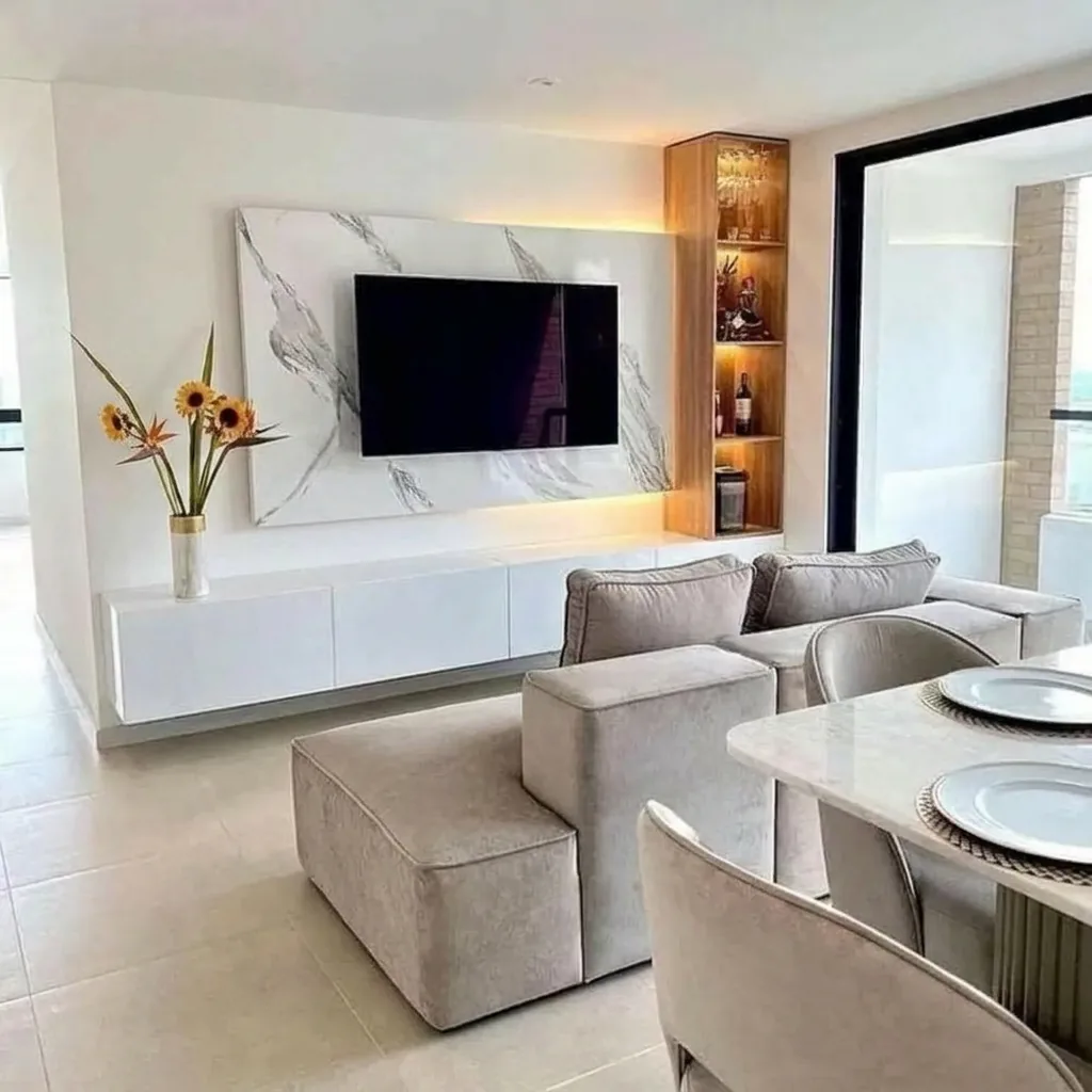 Marble & Wood TV Wall