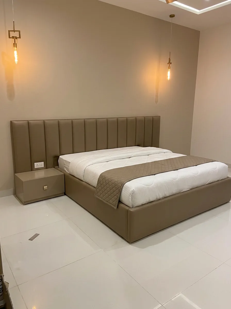 Taupe Channel Tufted King Bed — Premium Beds
